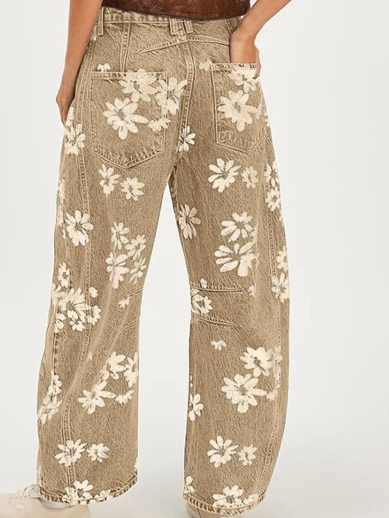 NWT Beige Floral Embroidered Wide-Leg Jeans - Picture 3 of 8